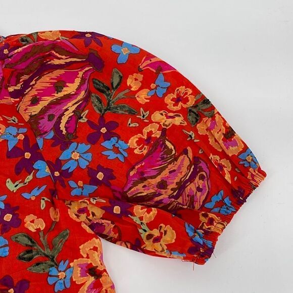 RACHEL Rachel Roy Pull Over Blouse Red Orange Print Size Medium - Picture 6 of 10